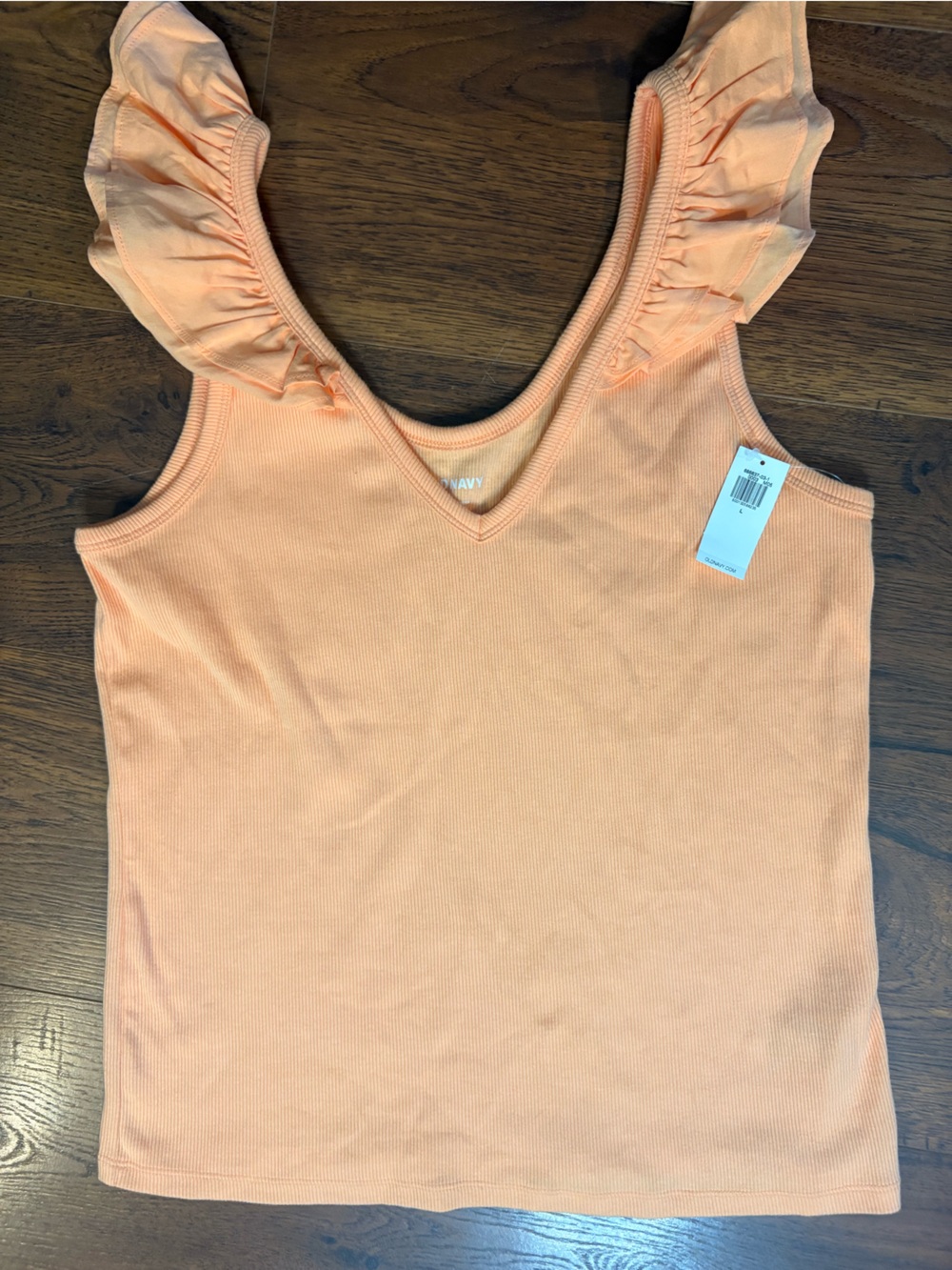 Old Navy Peach Ruffle-Shoulder Ribbed tank top - Picture 1 of 4